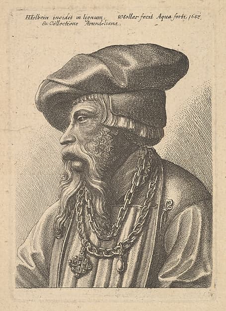 Bearded man with chain necklace (possibly from, "A Collection of Original Etchings," London, printed by J.M. McCreery, 1816)