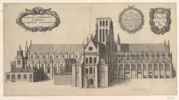 Saint Paul's, South side (Ecclesiae Cathedralis St. Pauli, A Meridi Prospectus) (from William Dugdale, "The History of St. Paul's Catherdral in London," 1658)