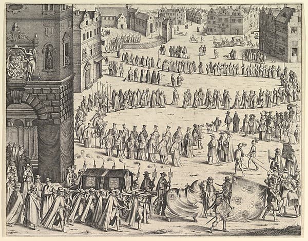 Funeral of General Johan Baptiste von Taxis (from Jules Chifflet, "Les marques d'honneur de la Maison de Tassis," Antwerp, 1645)