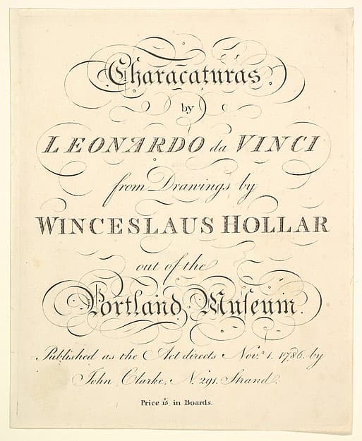 Title Page: Characaturas by Leonardo da Vinci, from Drawings by Wincelslaus Hollar, out of the Portland Museum