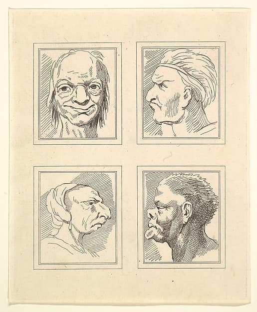 Four Heads (from Characaturas by Leonardo da Vinci, from Drawings by Wincelslaus Hollar, out of the Portland Museum)