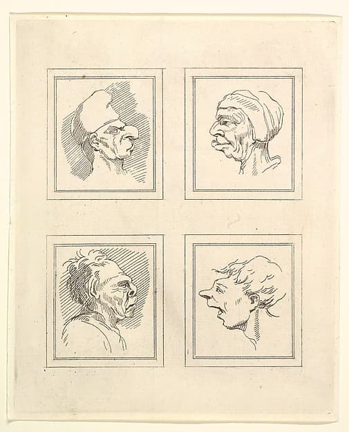 Four Heads (from Characaturas by Leonardo da Vinci, from Drawings by Wenceslaus Hollar, out of the Portland Museum)