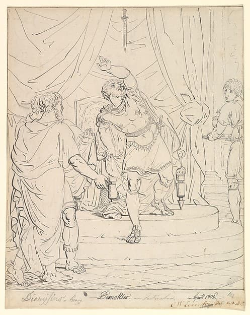 The Sword of Damocles; verso: Sketches of Man's Head and of a Figure with a Raised Arm