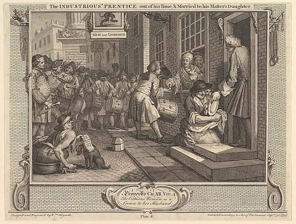 The Industrious 'Prentice Out of his Time and Married to his Master's Daughter: Industry and Idleness, plate 6