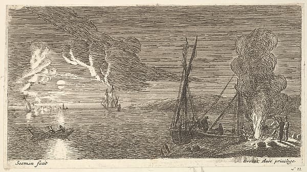 Night Scene with Fisherman Standing by a Fire