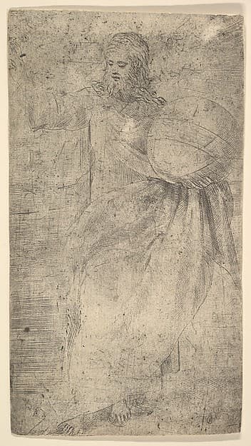 Christ as the Savior holding a globe, from "Christ and the Apostles"