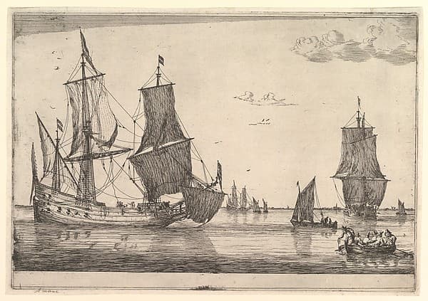 Large Sailing Vessel and Rowing Boat