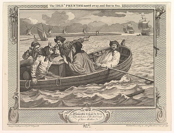 The Idle 'Prentice Turned Away and Sent to Sea (Industry and Idleness, plate 5)