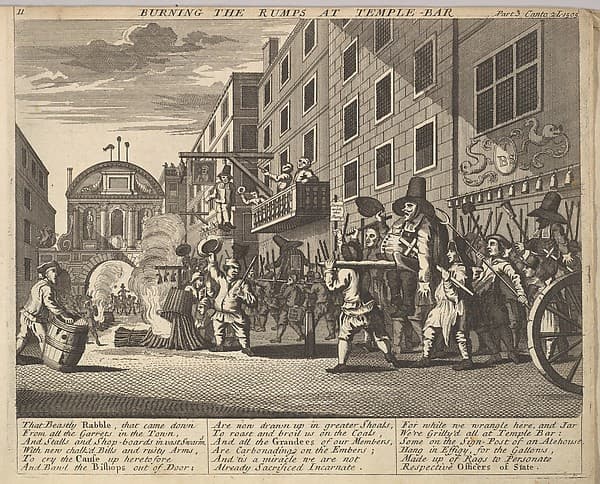 Burning the Rumps at Temple Bar (Plate 11: Illustrations to Samuel Butler's Hudibras)