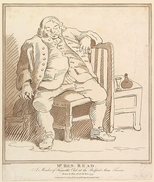 Mr. Ben: Read, A Member of Hogarth's Club at the Bedford Arms Tavern, Drawn by him about the Year 1757