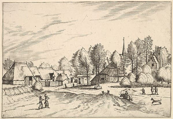 Country Village with Church Tower from Multifariarum casularum ruriumque lineamenta curiose ad vivum expressa