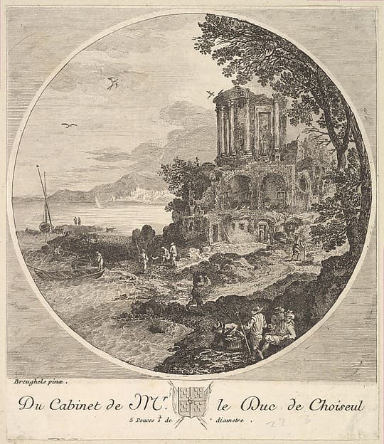 Seascape with the Ruins of the Temple of the Sybil at Tivoli after a painting in the cabinet of the Duc de Choiseul