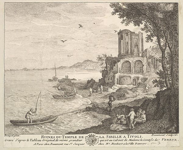 Ruins of the Temple of the Sybil in Tivoli (Ruines du Temple de la Sibille a Tivoli) after the painting in the collection of Madame la Comtesse de Verrue