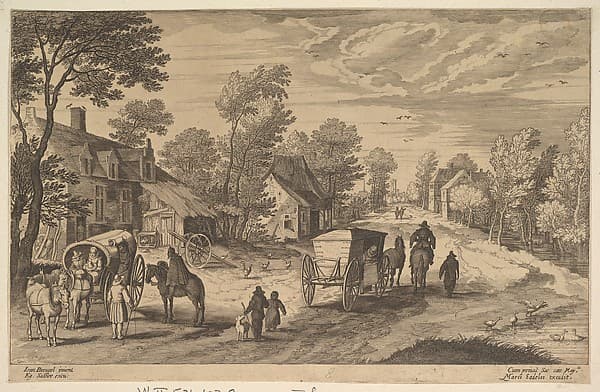Village Street with Two Carts