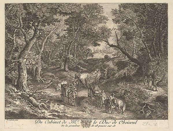 Carts on a Path through the Woods after a painting in the collection of the Duc de Choiseul