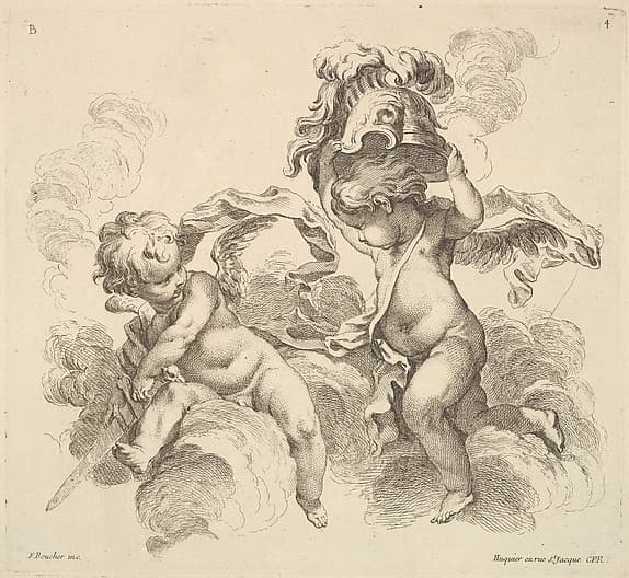 Two Children, One With A Sword, Another With A Helmet