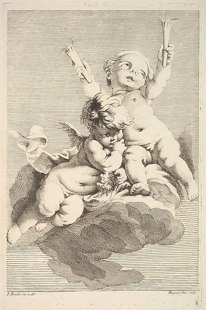 Two Cupids, One Holding Torches
