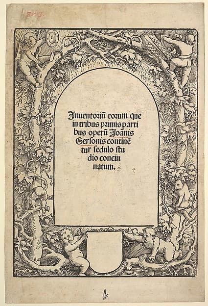 Title Border with Five Genii and a Monkey