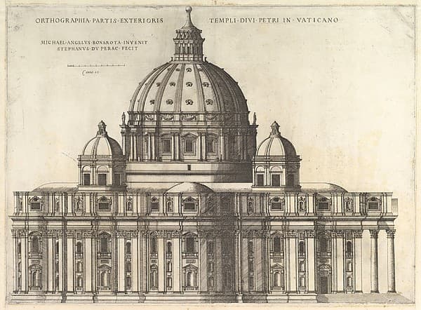 Speculum Romanae Magnificentiae: Elevation Showing the Exterior of Saint Peter's Basilica from the South as Conceived by Michelagelo (Published in 1569)