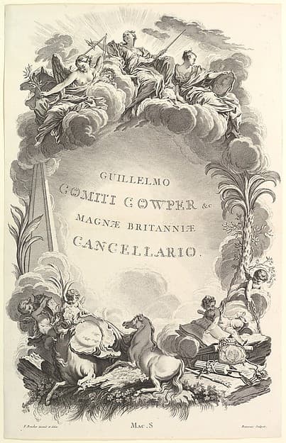 Frontispice pour le "Tombeau du comte William Cowper" (Frontispiece from the "Tomb of William Cowper"), from Tombeaux des Princes, des Grands Capitaines et autres Hommes illustres (Tombs of Princes, Great Captains, and other Illustrious Men)