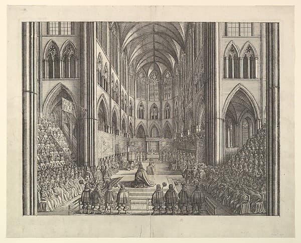 The Coronation of King Charles the II in Westminster Abbey, April 23, 1661 (from John Ogilby's "The Entertainment of...Charles II," London, 1662)