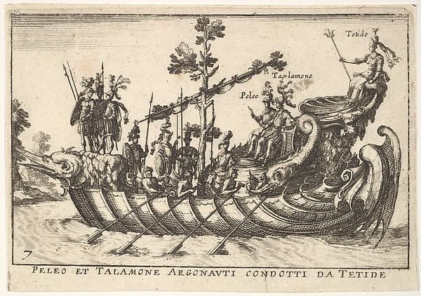 Plate 7: Peleo et Talamone Argonauti condotti da Tetide, from The magnificent pageant on the Arno in Florence for the marriage of the Grand Duke (Le Manifique Carousel fait sur le fleuve de l'Arne a Florence, pour le mariage du grand Duc)