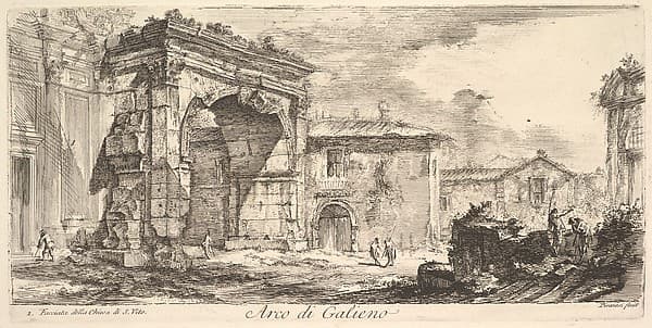 Arch of Galienus. 1. Façade od the Church of S. Vito (Arco di Galieno. 1. Facciata della Chiesa di S. Vito), from "Alcune Vedute di Archi Trionfali ed altri monumenti inalzati da Romani parte di quali se veggono in Roma e parte per l'Italia"