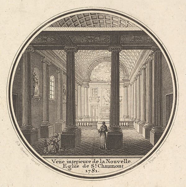 Print of the Reverse of the Portrait Medal of Fortunée-Marie d'Est, Princesse de Conti with an Interier View of the Church of Saint-Chaumont in Paris