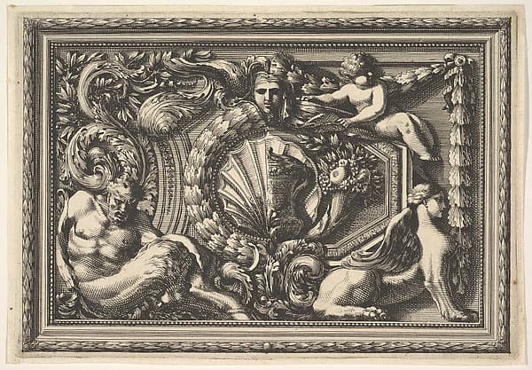 Design for a Panel with Two Variants containing a Satyr and a Sphynx, from: Panneaux d'ornement