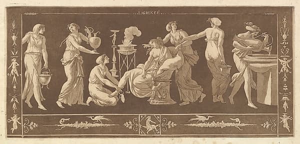 La Toilette de Vénus (The Toilet of Venus), from Recueil de Différentes Compositions Frises et Ornements dessinées et gravées à la manière du lavis par La Grenée le Juene Se trouve chez l'Auteur, au Louvre et chez Basan, rue et Hôtel Serpente A Paris, in an album containing Recueil de Compositions par Lagrenée Le Jeune (Collection of Compositions by Lagrenée the Younger)