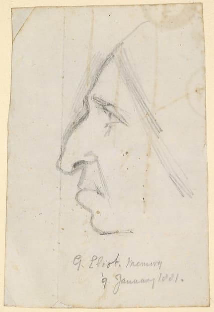 Portrait of George Eliot, seen in profile to the left