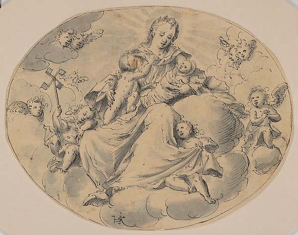 A Personification of Charity Seated on a Cloud, Surrounded by Putti