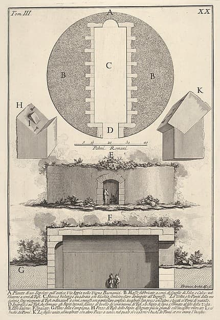 Plan of a tomb on the Appian Way in Vigna Buonamici (Pianta di un sepolcro sull'antica Via Appia nella Vigna Buonamici), from the series 'Le Antichità Romane'