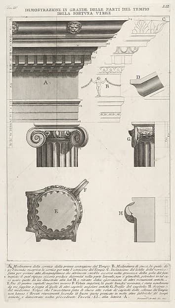 Cornice and column from the Temple of Fortuna Virilis (Tempio della Fortuna Virile), from 'Le Antichità Romane'