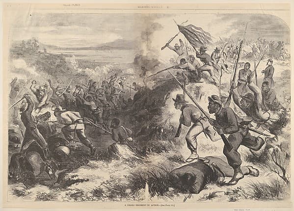 A "Negro" Regiment in Action (from "Harper's Weekly")