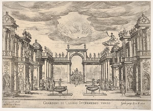 Sixth interlude: garden of Calypso (Intermedio sesto: giardino di Calipso), from the series 'Seven Interludes' for the wedding celebration of Cosimo de' Medici in Florence, 1608
