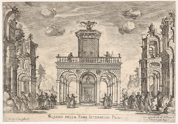 First interlude: palace of fame (Intermedio sesto: palazzo della fama), from the series 'Seven Interludes' for the wedding celebration of Cosimo de' Medici in Florence, 1608