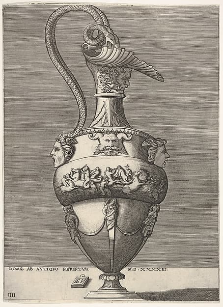 Antique Ewer with a Handle in the Shape of Two Snakes coming from the Head of Medusa below, from Vases after the Antique