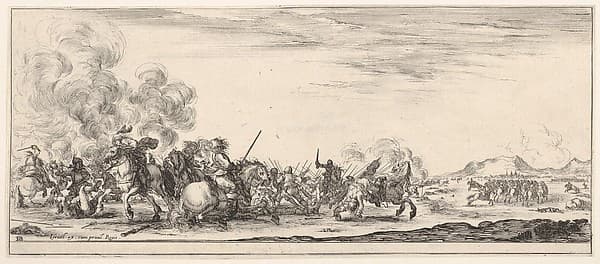 A battle on horseback, from 'Peace and War' (Divers desseins tant pour la paix que pour la guerre)