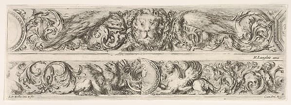 Two Designs for Friezes with Acanthus Scrolls, Each with a Variant, Plate 4 from: 'Decorative friezes and foliage' (Ornamenti di fregi e fogliami)