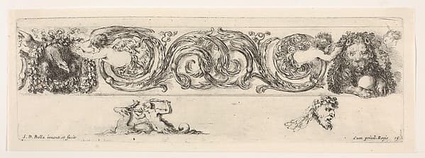 Design for a Frieze with Acanthus Scrolls and Two Small Figural Motifs Below, Plate 15 from: 'Decorative friezes and foliage' (Ornamenti di fregi e fogliami)