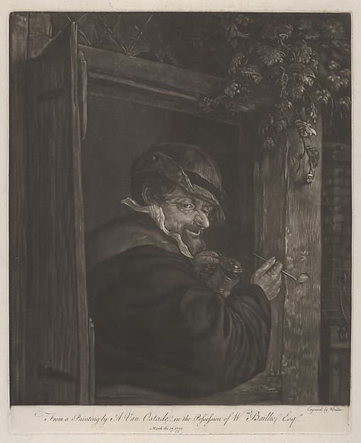 Man Smoking and Drinking at a Window