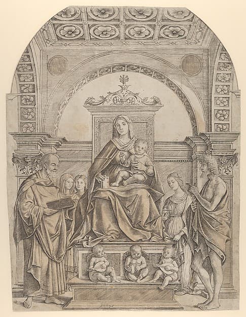 The Virgin and Child enthroned surrounded by saints and angels