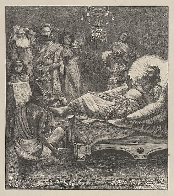 The Chronicles Being Read to the King, from "Dalziels' Bible Gallery"