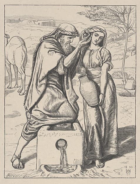 Eliezer and Rebekah at the Well, from "Dalziels' Bible Gallery"