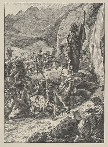 Moses Strikes the Rock, from "Dalziels' Bible Gallery"