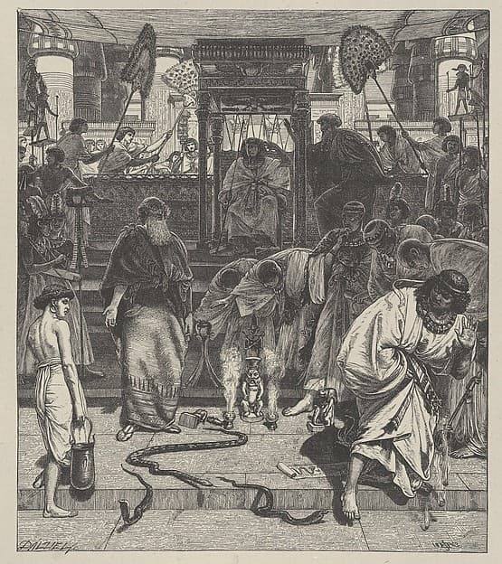 Moses and Aaron Before Pharoah, from "Dalziels' Bible Gallery"