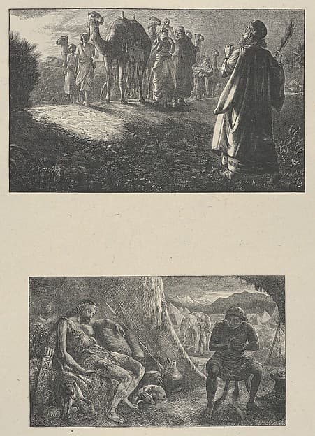 Isaac Meeting Rebekah–Esau Selling His Birthright, from "Dalziels' Bible Gallery"