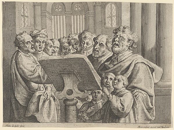 Ten Men and Four Boys Singing in a Church