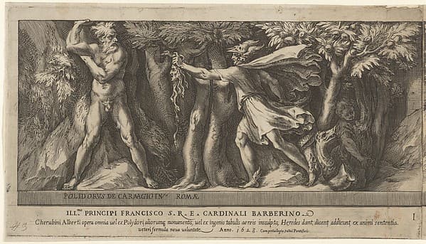 Perseus changing Atlas into a mountan with the head of Medusa, from Perseus and the Golden Apples